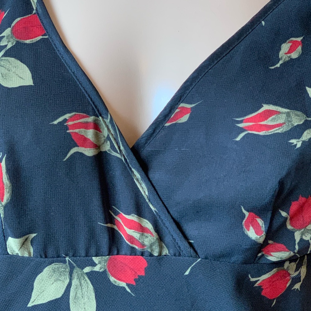 Vintage 90s Y2k Fredericks of Hollywood Black Red Midi Dress Roses Size 6 Floral - Picture 6 of 16